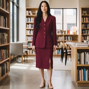 Garfield & Marks VTG Petite Burgundy Jada Pencil Skirt Suit Set Blazer Size 10/8